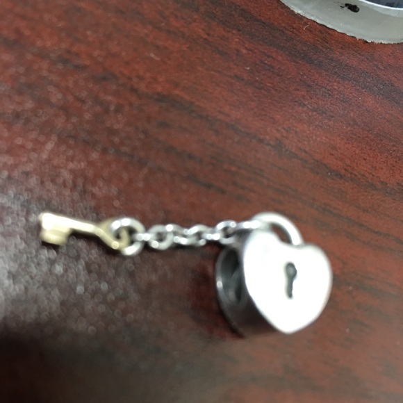 Pandora heart lock charm with gold key. RETIRED - Picture 2 of 12